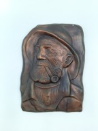 Stary rybak z fajką - obraz tabliczka z mosiądzu bardzo ładna Vintage 22cm