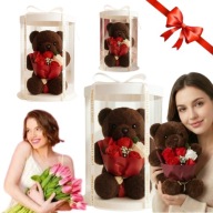 PLUSZOWY MIŚ Z BUKIETEM MYDLANYCH RÓŻ PLUSZAK PREZENT NA DZIEŃ KOBIET