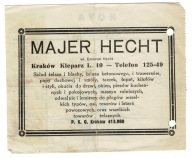 RACHUNEK NOTA MAJER HECHT KRAKÓW KLEPARZ 10 PIEC PAPA REKLAMA 1938 JUDAICA