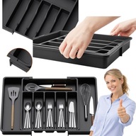 WKŁAD DO SZUFLADY NA SZTUĆCE ORGANIZER ROZSUWANY REGULOWANY 33-57CM CZARNY