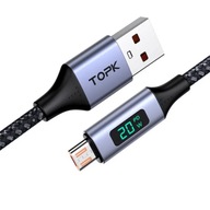 Kabel TOPK MicroUSB USB-A 3A Przewód z Wyświetlaczem LED - 1m - QC - Szary
