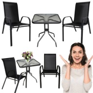 ZESTAW MEBLI OGRODOWYCH 2x KRZESŁO OGRODOWE METALOWE STOLIK NA BALKON OGRÓD