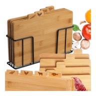 Zestaw 4x DESKA DO KROJENIA Serwowania Kuchenna Bambusowa Metalowy Stojak