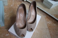 Szpilki skóra beż drewniany obcas rozm.37