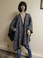 BLUE ILLUSION ponczo narzutka szal ciepłe 100% wełna jak nowe ONE SIZE