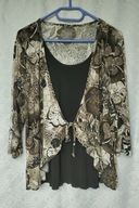 BLUZKA DAMSKA BEŻOWO-BRĄZOWA Z CZARNYM 46-48-50