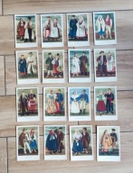 pocztówki , zestaw 16 szt. polskie stroje ludowe, etnografia, lata 60te PRL