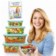 4x Szklane Pojemniki Na Żywność LUNCHBOX Do Zmywarki ŻAROODPORNE + GRATIS