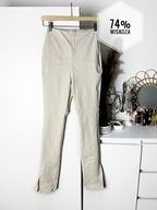 NA-KD spodnie dopasowane M kremowe prążek high waist rozcięcia wiskoza