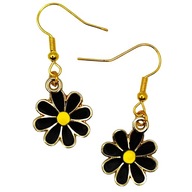 Kolczyki STOKROTKI Czarne Stalowe Złote PREZENT Wiosenne Kwiatowe