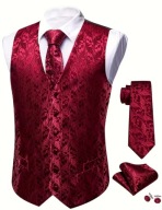 S M Krawat i Elegancka Męska Kamizelka Garniturowa bordowa