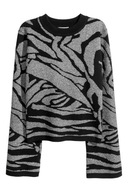 H & M metaliczny srebrny sweter wzór luźne rękawy oversize pudełkowy print