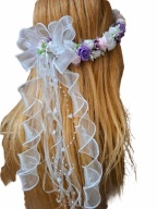 Wianek komunijny biało fioletowy