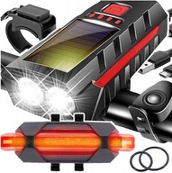 Lampki rowerowe przód + tył LED + Klakson + Powerbank + ładow. SOLAR i USB