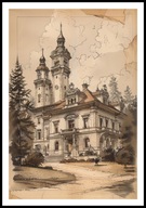 A2 PLAKAT RYSUNEK SZKIC VINTAGE RETRO STARY KOŚCIÓŁ