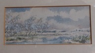 Pejzaż zimowy - akwarela w anty ramie.