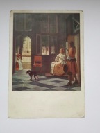 Pieter de Hooch pocztówka z lat 60-tych Wnętrze - przed szafą bieliźniarką