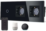 Włącznik światła Inteligentny dotykowy WiFi z podwójnym gniazdkiem Czarny