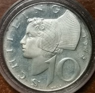 22. Austria 10 szylingów, 1973 Ag Szyling Lustrzanka