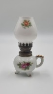 Porcelanowa maleńka lampka naftowa - śliczna kolekcjonerska - użytkowa 14cm