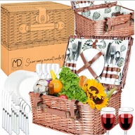 KOSZ WIKLINOWY PIKNIKOWY Z ZESTAWEM SZTUĆCY NA PREZENT IDEALNY W PLENER