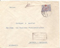 TURCJA -POSTES OTTOMANES -koperta firmowa -obieg do NIEMCY -nalepka ozdobna