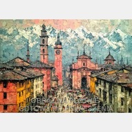 Stare miasto góry Alpy rynek ludzie abstrakcja Szwajcaria obraz 55x80 art