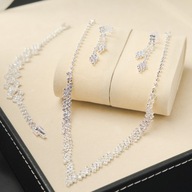 Komplet Biżuterii Ślubnej Wieczorowy Srebrny Kolia Cyrkonie Wesele Set 3w1