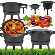 KOCIOŁEK ŻELIWNY 10L 3w1 MYŚLIWSKI GARNEK STOJAK PATELNIA NA OGNISKO GRILL
