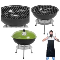 GRILL WĘGLOWY OGRODOWY Z KÓŁKAMI I POKRYWĄ ŻELIWNY RUSZT DUŻY REGULOWANY