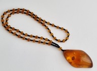 ETNICZNY NASZYJNIK BURSZTYNOWY DUŻA KROPLA WODY