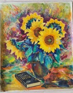 7821) MARTWA NATURA SŁONECZNIKI OLEJ NA PŁÓTNIE