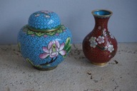 WAZON WAZA I AMFORA EMALIA KOMÓRKOWA CLOISONNE CHIŃSKI MOSIĄDZ KOMPLET