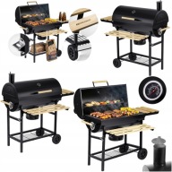 GRILL WĘGLOWY OGRODOWY BECZKA Z KOMINEM XXL PÓŁKI + TERMOMETR + POPIELNIK