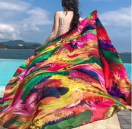 WIELKA CHUSTA 180x140 BOHO EGZOTYCZNA FOLK pióra