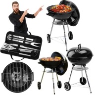 GRILL OGRODOWY WĘGLOWY OKRĄGŁY NA KOŁKACH PRZONOŚNY RUSZT AKCESORIA 10W1