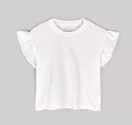 Bawełniana Biała Bluzka z Falbanką na Krótki Rękaw – Oversize, Rozmiar 116