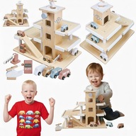 PARKING DREWNIANY 3-Poziomy, 3 Autka, Helikopter,Szlaban Dla Dzieci Prezent