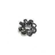 Broszka okrągła czarna z cyrkoniami metaliczna retro vintage biżuteria PRL