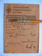 III RZESZA NSKOV-NATIONALSOZIALISTISCHE KRIEGSOPFERVERSORGUNG KARTA 1938