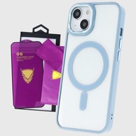 Case Etui iPhone 16 NIEŻÓŁKNĄCE bezbarwne MagSafe NIEBIESKIE + SZKŁO PEŁNE