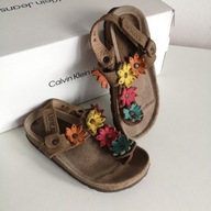 Sandałki typu japonki skórzane na korku na rzepy LUKA 25 eko boho