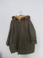 Zielona khaki puchowa ciepła ziomowa kurtka parka dwustronna 50