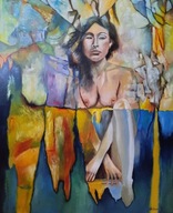 ANNA KOTARSKA-STRZĘPY WSPOMNIEŃ-BARDZO DUŻY OBRAZ OLEJNY 80X100 CM