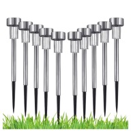 10x Zestaw Lampa ogrodowa Lampki LED SOLARNE SŁUPEK WBIJANY SREBRNY