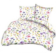 pościel bawełna lux 200x220 + 2x70x80 guzik B 293 Kwiaty malowane na białym