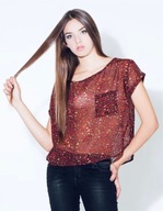 Stradivarius panterka bluzka tiulowa crop transparentna leopard czerwona M