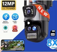 Kamera WIFI IP 12MPx SD 128GB Zewnętrzna Wodoodporna 3 obiektywy 8x zoom