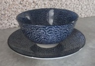 Miseczka miska porcelanowa + talerzyk DUKA granatowo-biała wzory nr.1