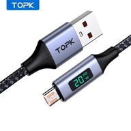 Kabel TOPK MicroUSB USB-A 3A Przewód z Wyświetlaczem LED - 1m - QC - Szary